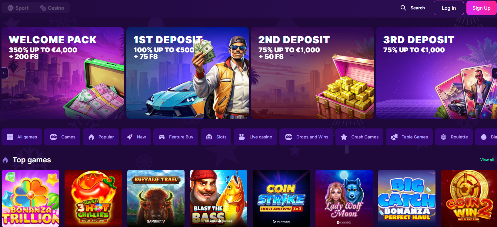 Slotrush Casino Homepage